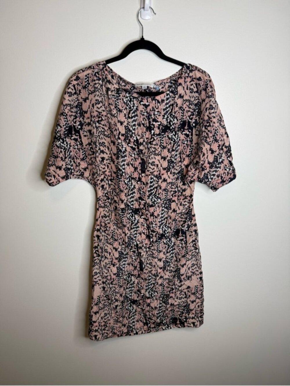See By Chloé Pink and Black Abstract Print Mini Dress 100% silk size 6